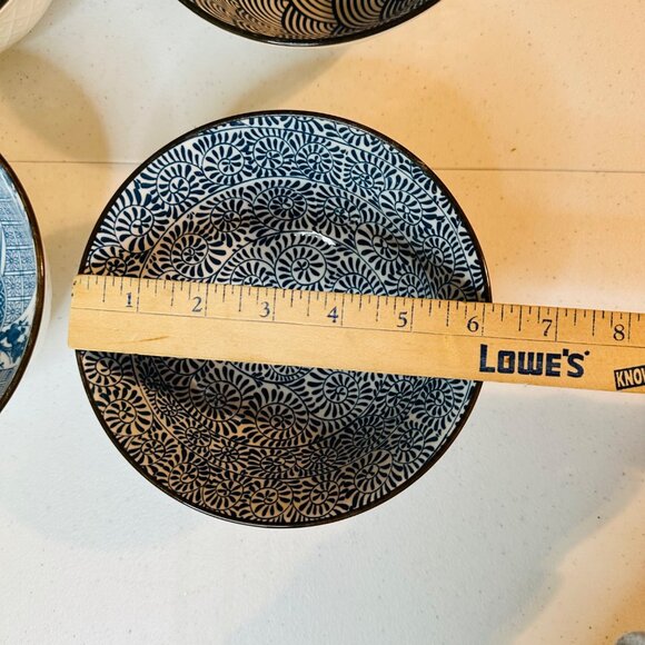 Set Of 4 Porcelain Bowls Blue & White Rice Bowls Tea Bowls Ramen Soup Bowls - Picture 4 of 12